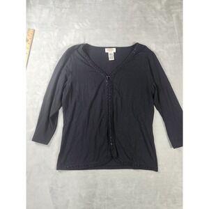Talbots Open Cropped Shrug Sweater Cardigan‎ Black Size M Rhinestone 3/4 Sleeve